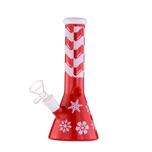 Festive Frost: 7.8-Inch Christmas Printing Hookah with Ice Pinch, White Mouthpiece, and Diffused Downstem - 14mm Female Joint