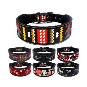 Widening Reflective Dog Collar Waterproof Adjustable Pet Flower Stripe Personalized Necklace Neoprene Cloth Stuff LJ201109