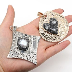 Pendant Necklaces Fashion Metal Ethnic Jewelry Golden-plated Hearts Rhinestone Charms For DIY Necklace Making Findings Gift