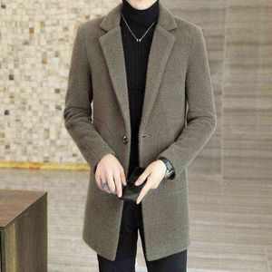Herren Wollmischungen Wollmantel Mittellang Koreanischer Stil Slim Fashion Gold Nerzanzug Winterjacke T220810