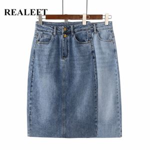 Realeft Spring Summer Vintage Women's Denim Skirt High Wasit Jeans Skirt StraightMemaly A-Line Pencil Back Split Skirt 210315