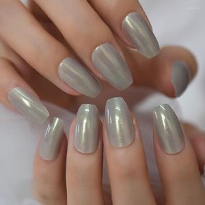 False Nails Press On Medium Length Coffin Short Shimmer Smooth Full Cover Artificial Acrylic Fake Tips Ongles Reusable Prud22