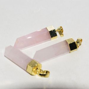 Pendant Necklaces Natural Rose Quartz Pink Crystal Point Women 2022 Hexagonal Gold Plating Jewelry Making Long Love Heart Polish 6 FacePenda