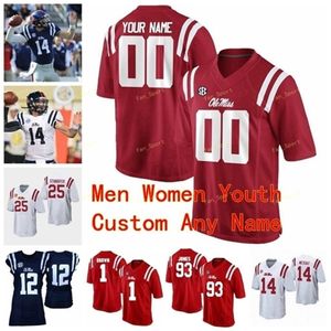 Thr Custom Ole Miss Rebels College Football Trikots 1 AJ Brown 1 Laquon Treadwell 10 Chad Kelly Eli Manning Ta'amu Männer Frauen Jugend genäht