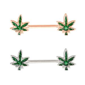 Fresh Green Maple Leaf Nipple Piercing Sexy Bar Nipple Rings Creative Body Piercings Jewelry Women