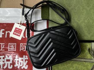 Realfine Çanta 5A 634936 18 cm Marmont Mini Omuz Çantası Siyah Donanım Çanta Çanta Ile Kadınlar için Toz Torbası