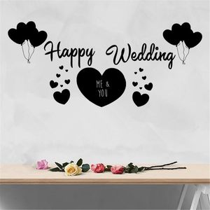 Adesivos de parede cheios de design de coração, adesivo de casamento feliz decalque caseiro decoração de arte a006824wall