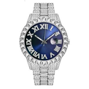 Gorące męskie zegarki duże złote zegarki hip hop rzymski cyfrowy diament Inkrustowany męski zegarek mody Green Face Large Dial Quartz Watch