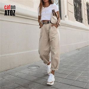 CatonATOZ 2248 Khaki Weibliche Hosen Hohe Taille Harem Hosen Lose Jeans Plus Größe Hosen Frau Casual Streetwear Mom Jeans LJ200811