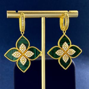 Vierblättriges Kleeblatt-Ohrstecker, Designer-Schmuck, Gold, Silber, Perlmutt, grüne Blume, Ohrring, Gliederkette, Geschenk für Damen