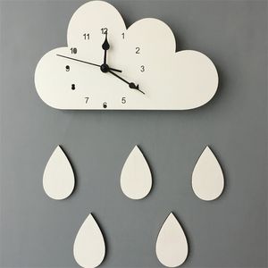 28x16CM Nordic Wooden Cloud raindrop Shaped Wall Clock Kids Room Decor Baby Gender Neutral Nursery Gift 1piece Y200110