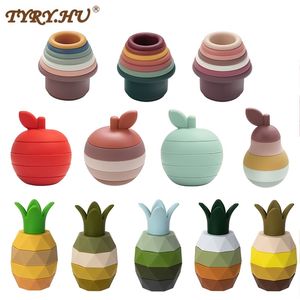 TYRY HU Silicone Building Block Teether BPA Free Apple Pear Soft Educational Montessori s Toys Baby Gifts 220715