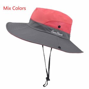 Cappelli a tesa avara in rete estiva Cappello con protezione solare UV con foro per coda di cavallo Cappello da sole Safari da donna