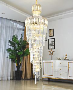 LED Modern Crystal Chandeliers Lights Fixture American Big Long Chandelier Home Indoor Lighting Hotel Hall Lobby Lounge Stairway Droplight 3 White Light Dimmable