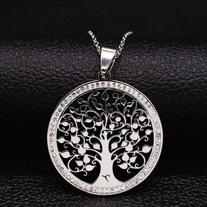 Pendant Necklaces Tree Of Life Crystal Stainless Steel Statement Necklace Women Silver Color Jewelry Christmas Gift Collar Mujer N28S03Penda