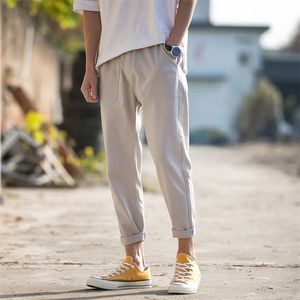 Летняя осень Новая корейская мода Anklelength Cotton Linen Lains Men Blouss Black Khaki Joggers Мужчины Harem Pants 5xl 210412