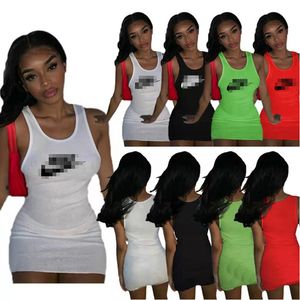 2022 Summer Women Designer Tank Top Dresses Fashion Mini Clothes One Piece Set High Quality Elegant Luxury Fashion Letter Print Street Wear K209