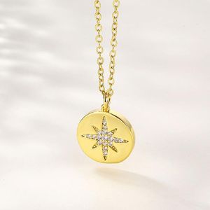 Pendant Necklaces Fashion Crystal Star Round Gold Color Stainless Steel Link Chains Jewelry For Women Girls Choker Charm GiftsPendant
