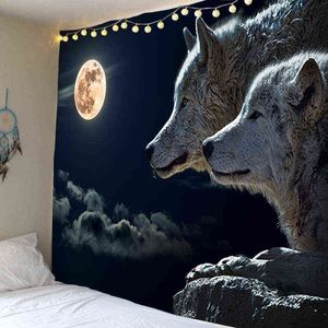 Wolf Moon Gece Duvar Halı Dekorasyon Bezi Arka Plan J220804