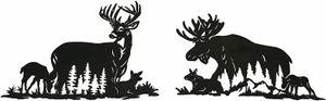 Set of Moose and Deer Family Black Metal Laser Cut Wall Art Home Lodge Decor