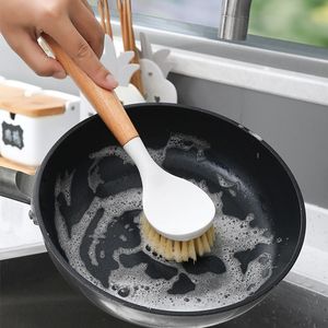 Kitchen Pot Brush Natural Sisal Bristles Cleaning Brush Wooden Long Handle Kitchen Scrub Brushs Cleanings Tools