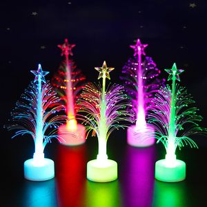 Optical Fiber LED Mini Christmas Tree Colorful Flash Color Changing Night Light Battery Lamp Xmas Home Decoration For Children