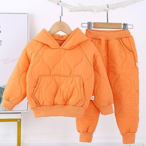 Clothing Sets Autumn And Winter Girls Two-piece Suit Plus Velvet 1-6Y Boys Trendy Children's Cotton Hooded Jacket Pants ClothingClothing