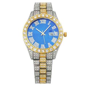 New Gold Sier Color Bling Cubic Zirconia Quartz Watch Hip Hop Fashion High Quality Diamond Bracelet For Male New Year Gift