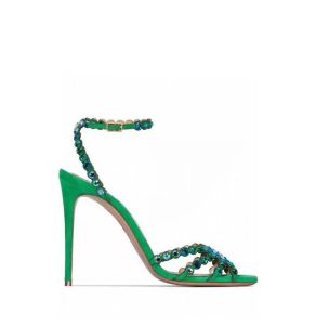 Strass multicoloridos femininos com saltos altos e peixes de peixe de ded￣o tornozelo jeans de lona vestido sapatos sand￡lia sparkle pr￭ncipe c111 c￳digo personalizado tipos de diamante verde str