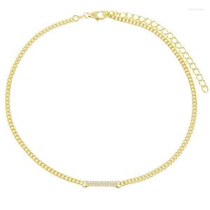 Gold Color Thin 3mm Curb Cuban Link Chain CZ Bar Charm Choker Necklace Fashion Chains Morr22