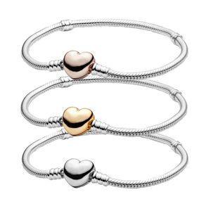 Braccialetti di fascino di design di lusso Argento sterling 925 Logo di alta qualità Cuore Gioielli di marca Bracciale Pan Oro rosa Argento Con scatola originale Per regalo di compleanno della signora