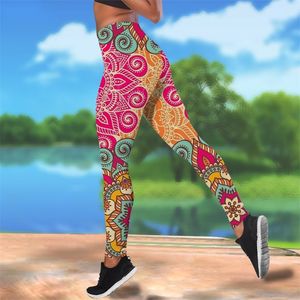 النساء اللبوجين البوهيميين القبلية المطبوعة عالية الخصر مرونة 3D Legging أنثى في الهواء الطلق شارع شارع الركض W220616