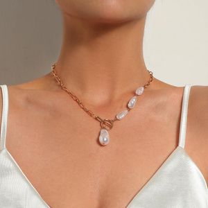 Pendant Necklaces Ingemark INS Light Luxury Baroque Pearl Chain Necklace For Women Female Kpop OT Buckle Lariat Creative Goth Neck JewelryPe