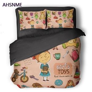 AHSNME Set copripiumino stile cartone animato per bambini Set biancheria da letto bianco Design per ragazze Modello personalizzato Set letto super king Copripiumino 220616