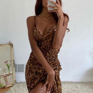 Julissa Mo Leopard Print VNeck Sexy Bodycon Long Dres Lace Up Backless Summer Dresses Female Straps Party Beach Vestidos 220601