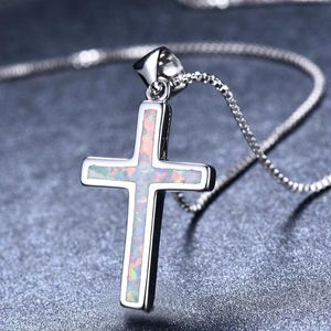 Anhänger Halskette Opal weiß blaues Kreuz Hochzeit Charme Schmuck Halskette mit Accessoires Geschenk fein SchmuckstückePendant