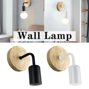 مصباح الجدار 2pcs/لوت Nordic Wood Iron Stand E27 220V Bedside LED LED SCONCE Light for Home Decorwall