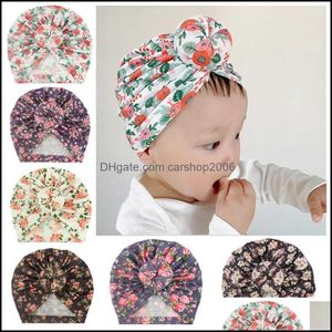 Beanie/skl kepsar hattar hattar halsdukar handskar modetillbehör tryckt handgjorda runda boll baby turban 6 färger blomma mönster donut spädbarn