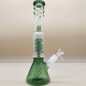 12 Inches Green Hookah Water Pipe Straight Long Glass Bong Recycler Pipes Water Bongs Smoke Pipe 14mm Bowl Stem