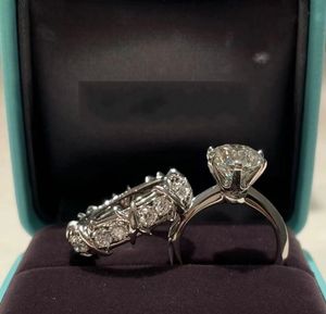 2022トップ販売の結婚指輪クラシック6爪シンプルファッションジュエリー925スターリングシルバーゴールドフィルラウンドカットモアッサナイトダイヤモンド永遠の女性ブライダルカップルリング