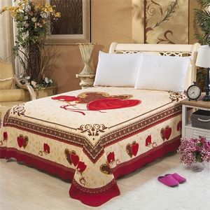 Chic Red Blossom Flowers Printed Watercolor Bed Sheet 250x250cm Borsted Cotton Ultra Soft Flat Sheet Bed Cover 201113