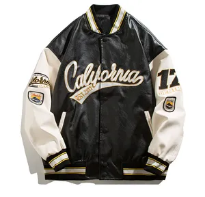 Jaquetas masculinas primavera outono retro carta bordado motocicleta bomba rua casal uniforme de beisebol casual solto jaquetamen's