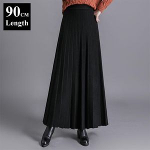 Spódnice europejskie i amerykańskie plisowane dzianinowe spódnica maxi dla wysokich kobiet 2022 jesienna zima elegancka elastyczna linia elastyczna wysoka talia