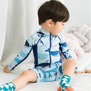 Boys Swimsuit Beach Swimming Pool Spring Water Park With Sun Hat Children's long sleeve blue whale Kids Wear Kid Clothing 220426