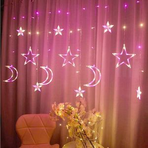 Strings Star Moon Fairy Curtain String Lights Christmas Garland Outdoor para festa de casamento em casa Janela de jardim Decoração Ledled Led