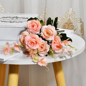 Dekoracyjne kwiaty wieńce widelca sztuczny jesień dżentelmen róża jedwabny Fake Flower Wedding Celebration Bridal Bouquet Home Garden Party Dec