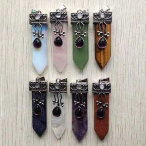 Anhänger Halsketten natürliche Amethysts Quarz Tiger Eye Green Aventurine Steinschwert Anhänger für Schmuck Markierung Großhandel 8pcs/Los