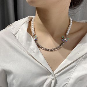 Collana estetica con ciondoli a forma di farfalla Y2k con catena in acciaio inossidabile, perle, perline, gioielli placcati in oro, regali di compleanno personalizzati per donne, mamme e ragazze