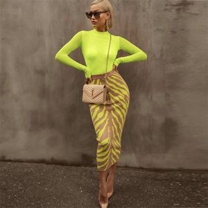 Ocstrade Arrival Fashion Long Bandage Skirt Women Lime Zebra Print Bodycon Bandage Skirt Midi Club Party Skirt 210306