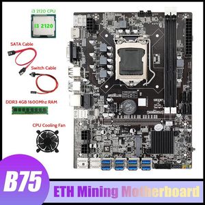 Motherboards Mining Motherboard 8XPCIE To USB3.0 I3 2120 CPU Fan DDR3 4GB 1600Mhz RAM 128G SSD SATA Cable Switch CableMotherboards Motherboa